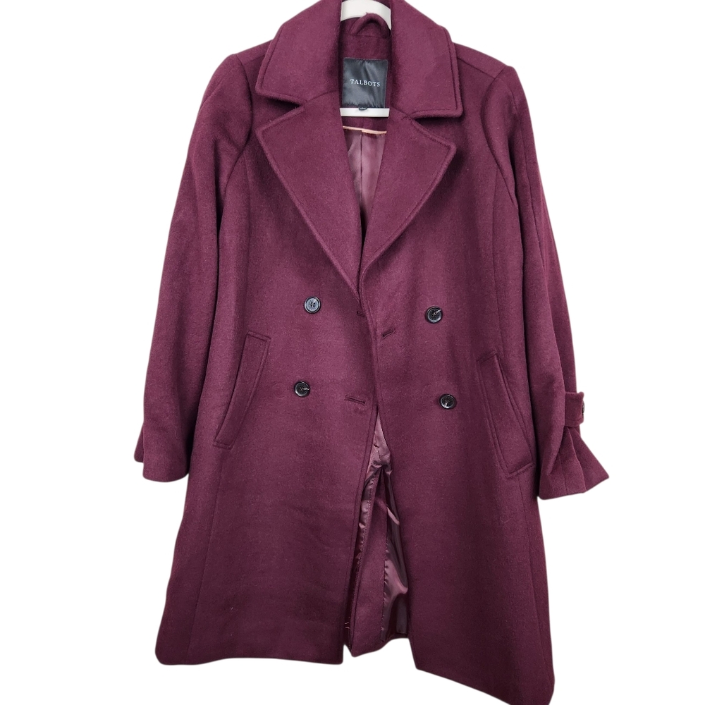 Talbots Double Breasted Wool Blend Car Coat Plum Wine Purple Gala Womens Size S - Picture 10 of 14